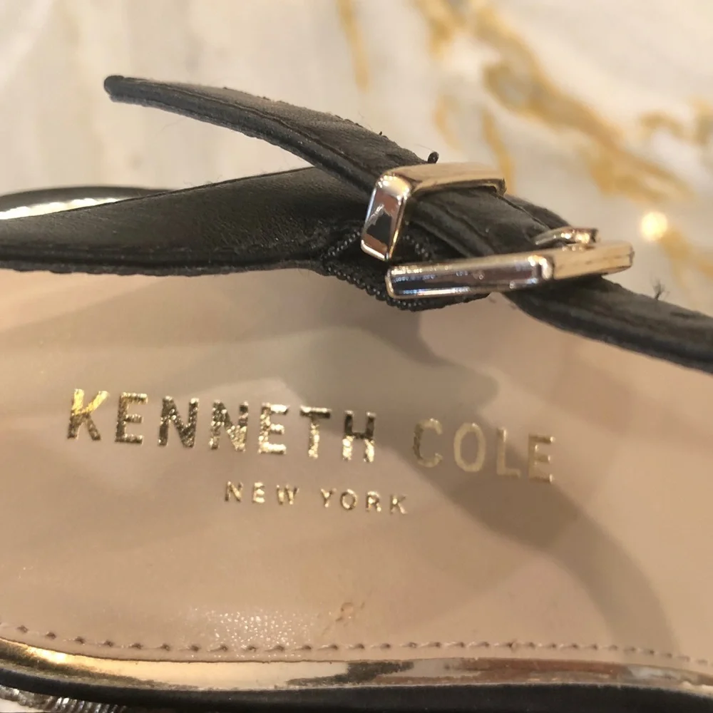 Kenneth Cole Black and Gold Platform Heels